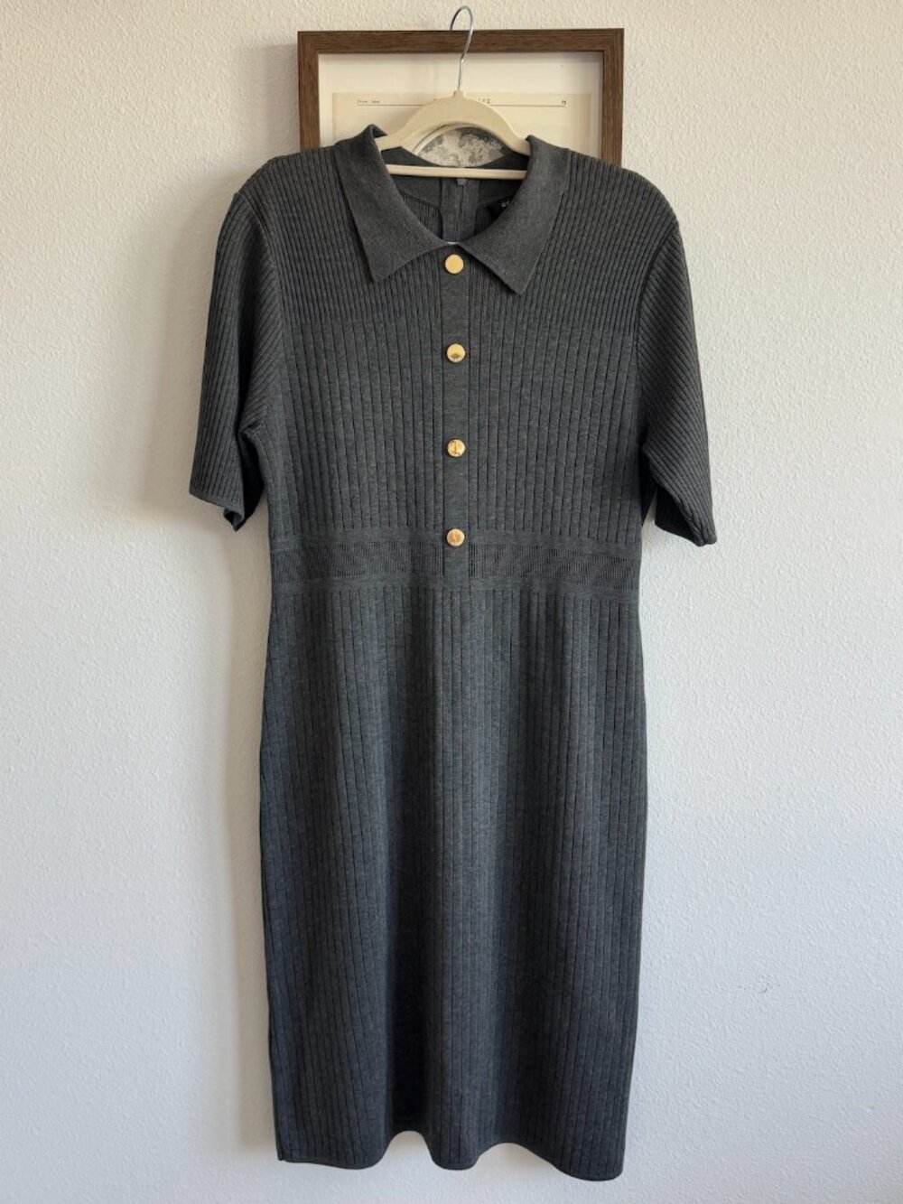 NEW St. John Grey Ribbed Sweater Dress Sz L
